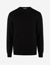 Rundhals Chunky Tröja Bomull Svart