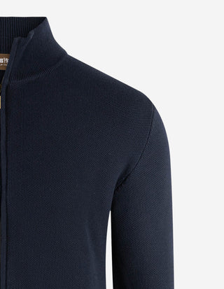 Zip-Cardigan Tröja Bomull Strukturstickad Navy