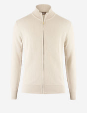 Zip-Cardigan Tröja Bomull Strukturstickad Beige