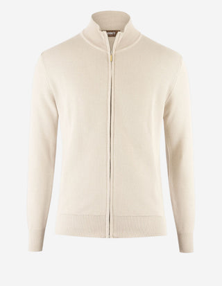 Zip-Cardigan Tröja Bomull Strukturstickad Beige