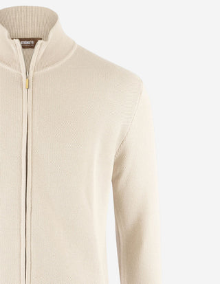 Zip-Cardigan Tröja Bomull Strukturstickad Beige