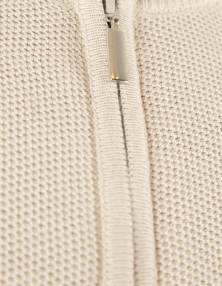 Zip-Cardigan Tröja Bomull Strukturstickad Beige