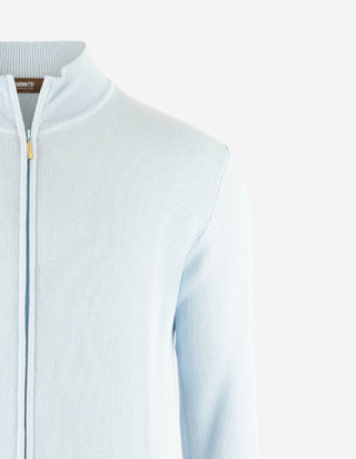 Zip-Cardigan Tröja Bomull Strukturstickad Ljusblå