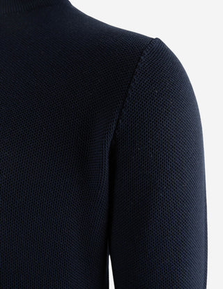Half Zip Tröja Bomull Strukturstickad Navy