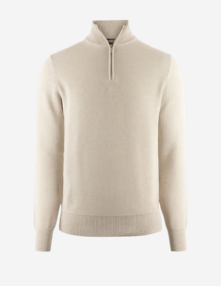 Half Zip Tröja Bomull Strukturstickad Beige