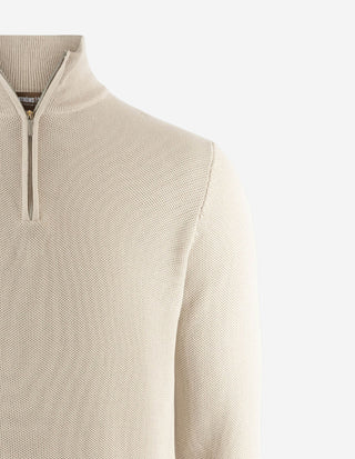 Half Zip Tröja Bomull Strukturstickad Beige