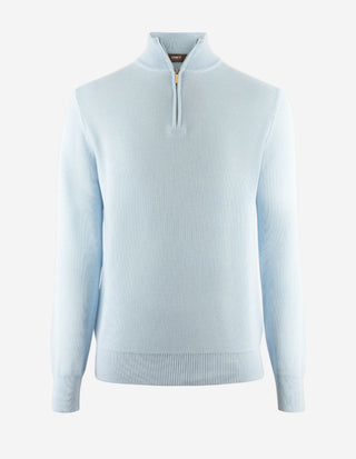 Half Zip Tröja Bomull Strukturstickad Ljusblå
