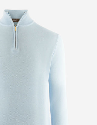 Half Zip Tröja Bomull Strukturstickad Ljusblå