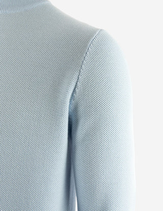 Half Zip Tröja Bomull Strukturstickad Ljusblå