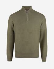 Half Zip Tröja Bomull Strukturstickad Grön