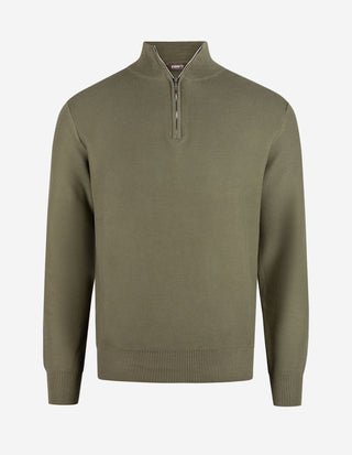 Half Zip Tröja Bomull Strukturstickad Grön