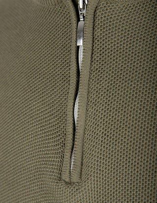 Half Zip Tröja Bomull Strukturstickad Grön