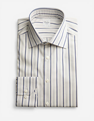 Slimline Skjorta Randig Twofold Bomull Vit/Navy