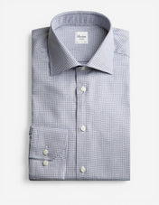 Slimline Skjorta Twofold Bomull Rutig  Navy/Vit