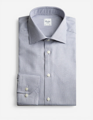 Slimline Skjorta Twofold Bomull Rutig  Navy/Vit