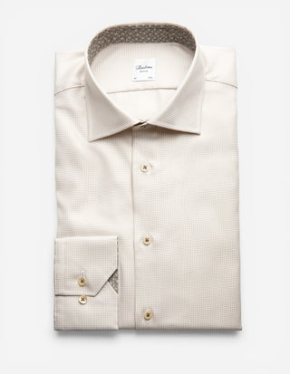 Regular Skjorta Bomull Mikrohundtandsmönster Beige