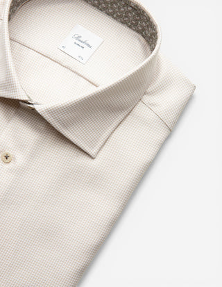 Slimline Kontrast Skjorta Bomull Mikrohundtandsmönster Beige