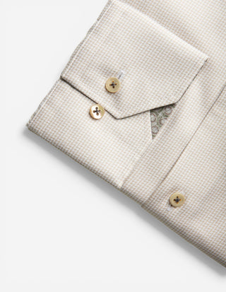 Slimline Kontrast Skjorta Bomull Mikrohundtandsmönster Beige