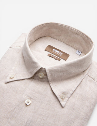 Slim Fit Skjorta Button Down Linne Beige