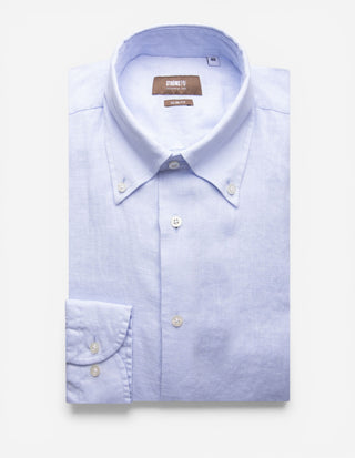 Slim Fit Skjorta Button Down Linne Ljusblå