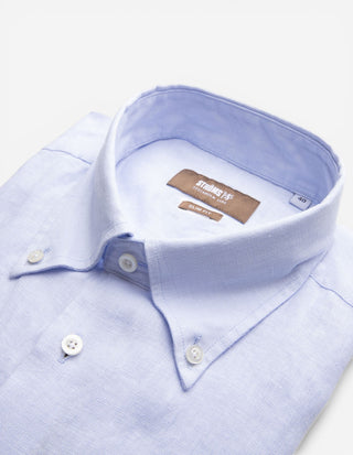 Slim Fit Skjorta Button Down Linne Ljusblå