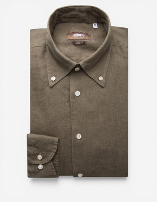 Slim Fit Skjorta Button Down Linne Olivgrön