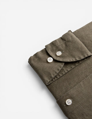 Slim Fit Skjorta Button Down Linne Olivgrön