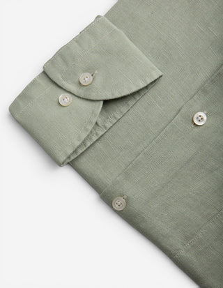 Slim Fit Skjorta Button Down Linne Salvia