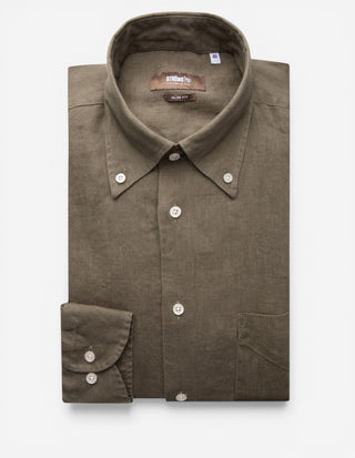 Regular Fit Skjorta Button Down Linne Olivgrön