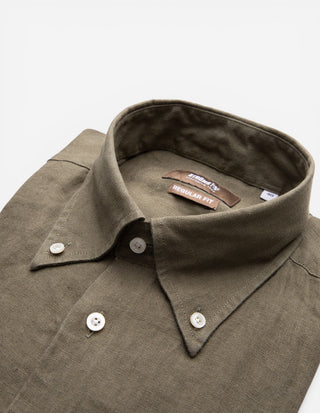 Regular Fit Skjorta Button Down Linne Olivgrön