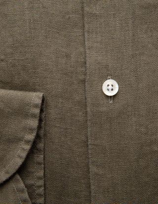 Regular Fit Skjorta Button Down Linne Olivgrön