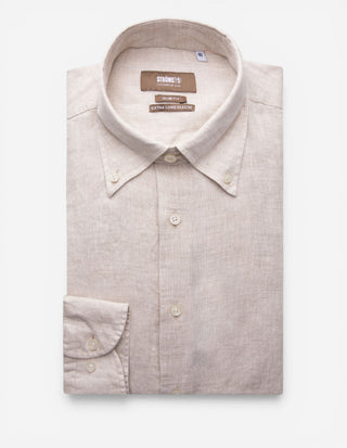 Slim Fit XLÄ Skjorta Button Down Linne Beige