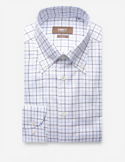 Slim Fit Skjorta Button Down Oxford Tattersall Vit/Blå Ruta