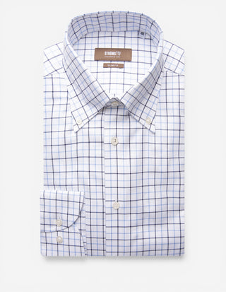 Slim Fit Skjorta Button Down Oxford Tattersall Vit/Blå Ruta