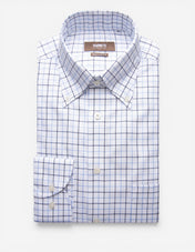 Regular Fit Skjorta Button Down Oxford Tattersall Vit/Blå Ruta
