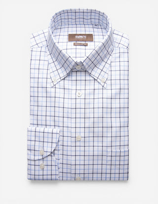 Regular Fit Skjorta Button Down Oxford Tattersall Vit/Blå Ruta