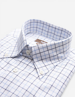 Regular Fit Skjorta Button Down Oxford Tattersall Vit/Blå Ruta