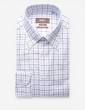 Slim Fit XLÄ Skjorta Button Down Bomull Tattersall Vit/Blå Ruta