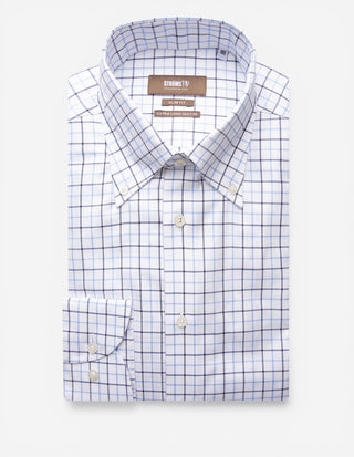 Slim Fit XLÄ Skjorta Button Down Bomull Tattersall Vit/Blå Ruta