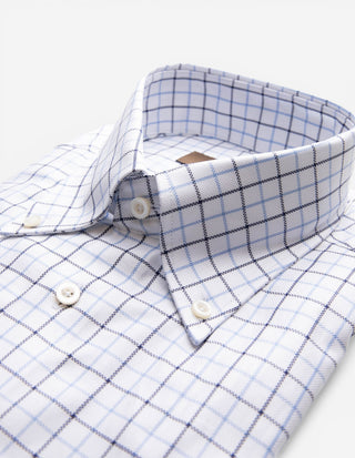 Slim Fit XLÄ Skjorta Button Down Bomull Tattersall Vit/Blå Ruta