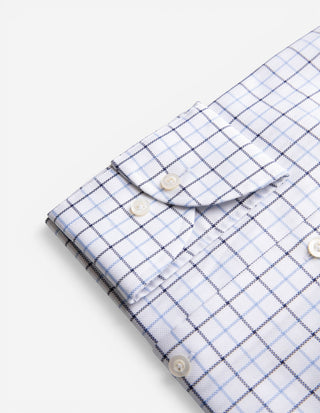 Slim Fit XLÄ Skjorta Button Down Bomull Tattersall Vit/Blå Ruta