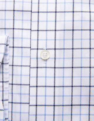 Slim Fit XLÄ Skjorta Button Down Bomull Tattersall Vit/Blå Ruta