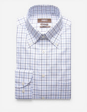 Regular Fit XLÄ Skjorta Button Down Oxford Tattersall Vit/Blå Ruta