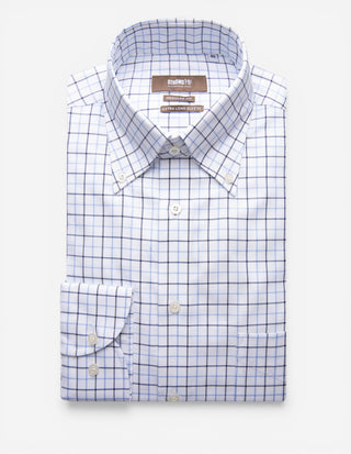 Regular Fit XLÄ Skjorta Button Down Oxford Tattersall Vit/Blå Ruta
