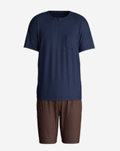 Pyjamas Kort Pima Cotton Mörkblå/Vinröd