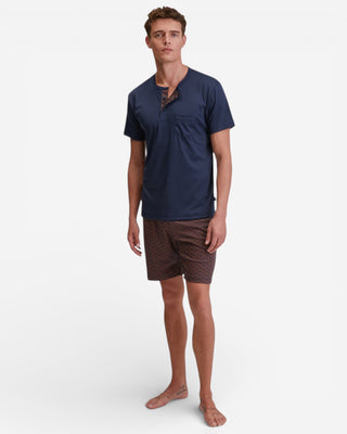 Pyjamas Kort Pima Cotton Mörkblå/Vinröd