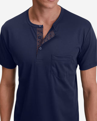 Pyjamas Kort Pima Cotton Mörkblå/Vinröd