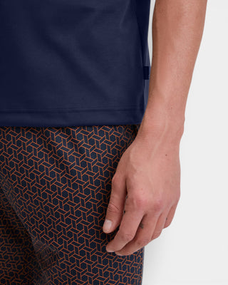 Pyjamas Kort Pima Cotton Mörkblå/Vinröd