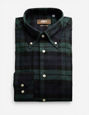 Slim Fit Button Down Skjorta Flanell Blackwatch Grön/Blå/Svart