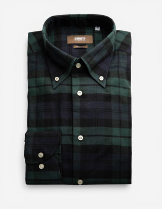 Slim Fit Button Down Skjorta Flanell Blackwatch Grön/Blå/Svart